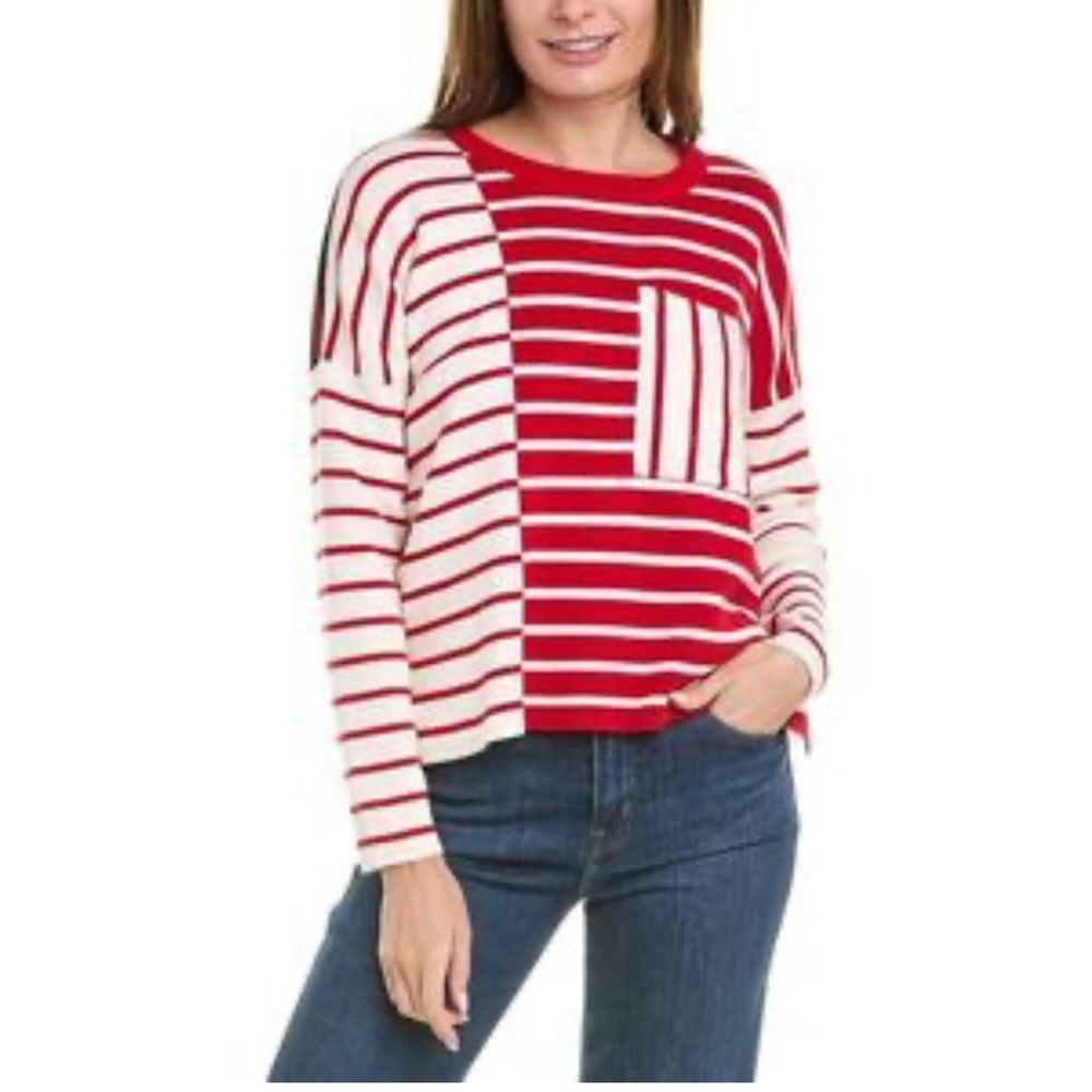 CABI Striped Pocket Pullover Women's Medium Stretch Oversized Colourblock
